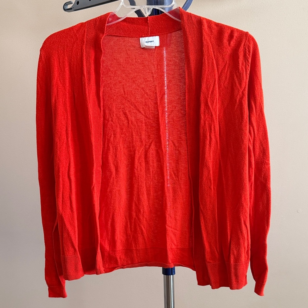 Orange Red Open-Front Cardigan